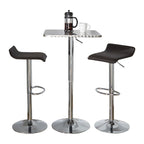Bistro Square-ale Bar Set - 3 Piece - Silver Metal, Brown Pvc, Chrome Metal