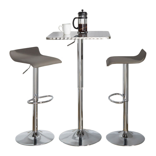 Bistro Square-ale Bar Set - 3 Piece - Silver Metal, Grey Pvc, Chrome Metal