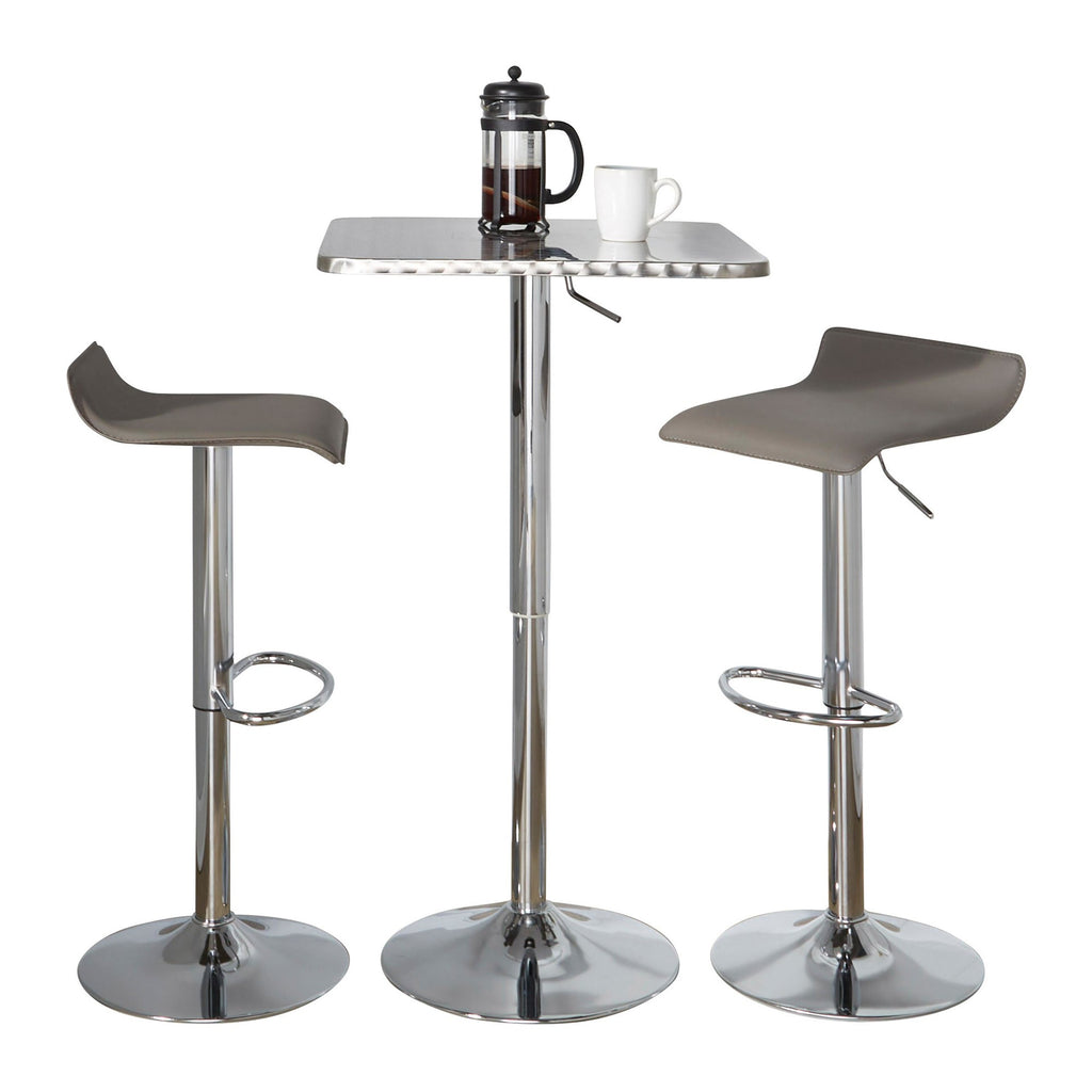 Bistro Square-ale Bar Set - 3 Piece - Silver Metal, Grey Pvc, Chrome Metal