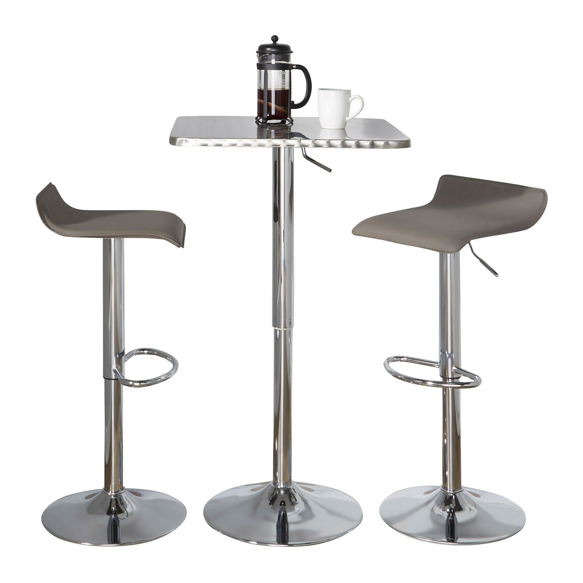 Bistro Square-ale Bar Set - 3 Piece - Silver Metal, Grey Pvc, Chrome Metal