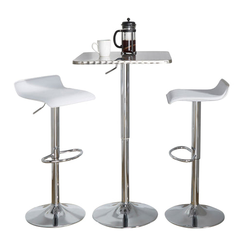 Bistro Square-ale Bar Set - 3 Piece - Silver Metal, White Pvc, Chrome Metal