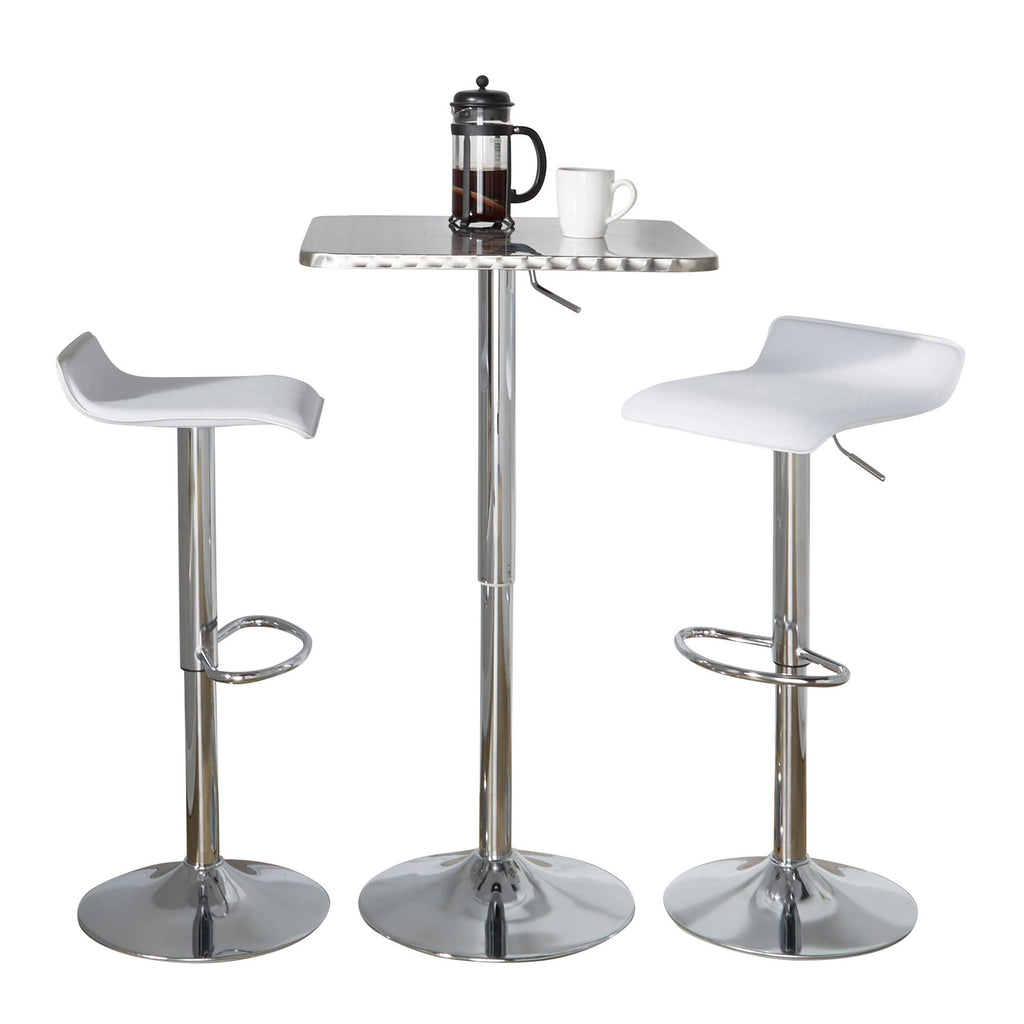 Bistro Square-ale Bar Set - 3 Piece - Silver Metal, White Pvc, Chrome Metal