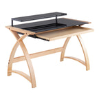Bentley Office Desk - Natural Wood, Black Glass