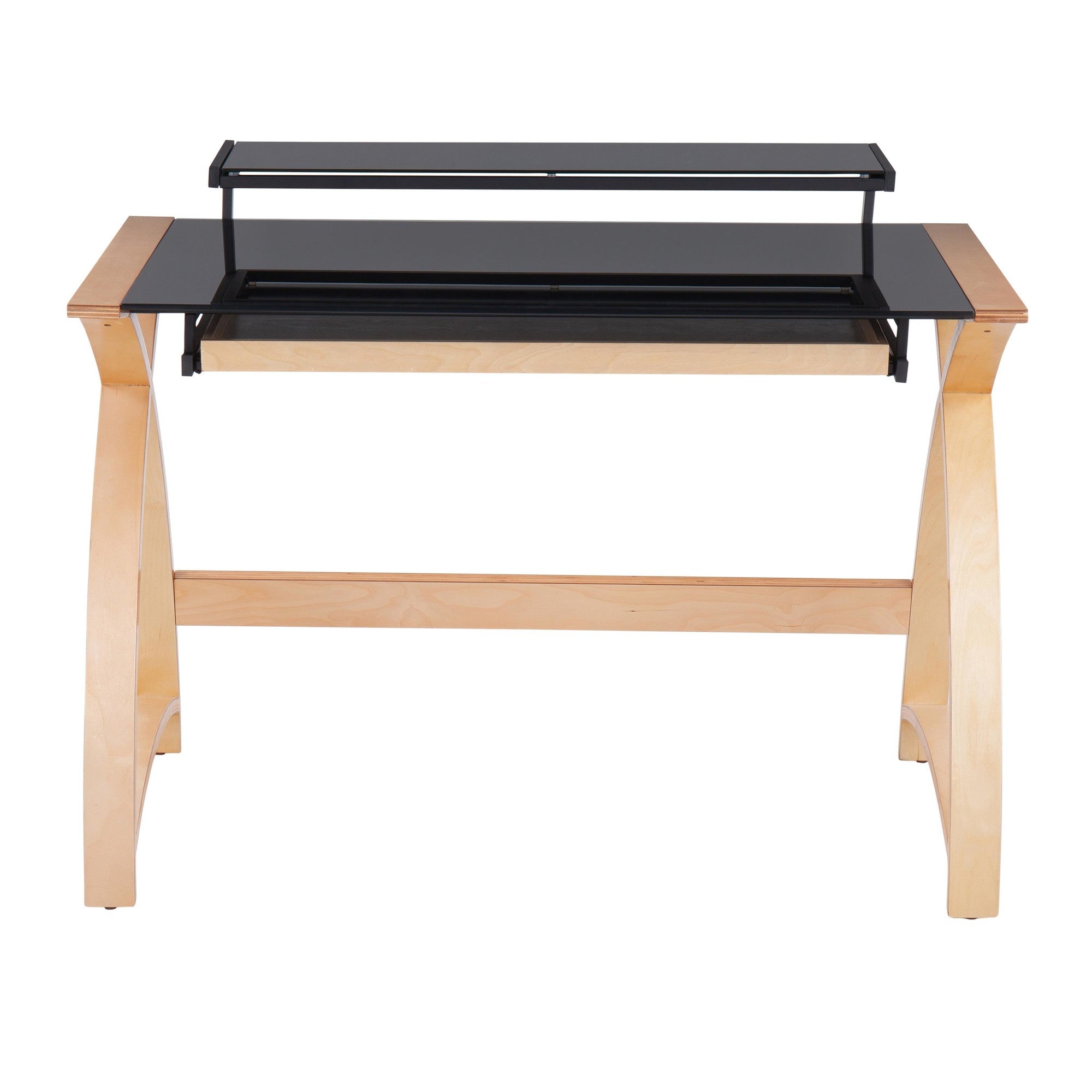 Bentley Office Desk - Natural Wood, Black Glass
