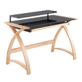 Bentley Office Desk - Natural Wood, Black Glass