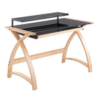 Bentley Office Desk - Natural Wood, Black Glass