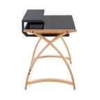 Bentley Office Desk - Natural Wood, Black Glass