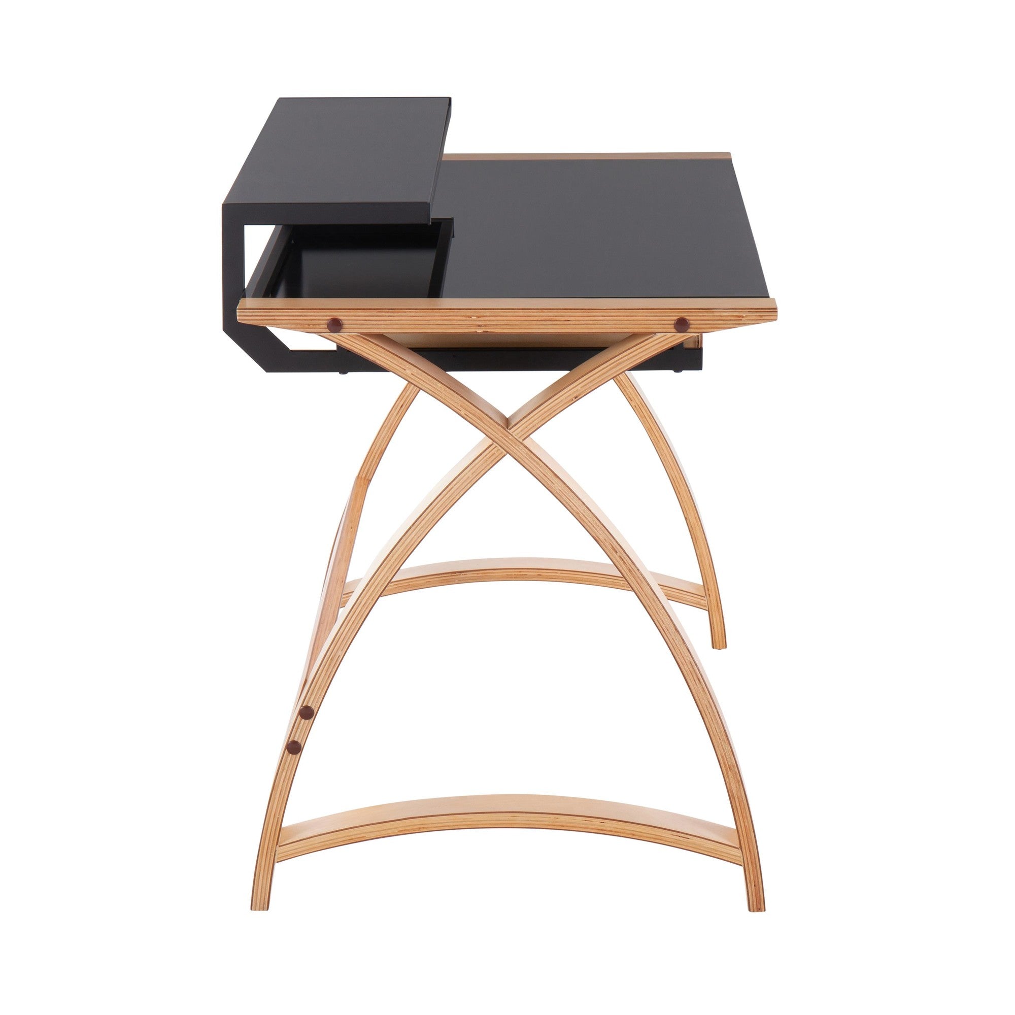 Bentley Office Desk - Natural Wood, Black Glass