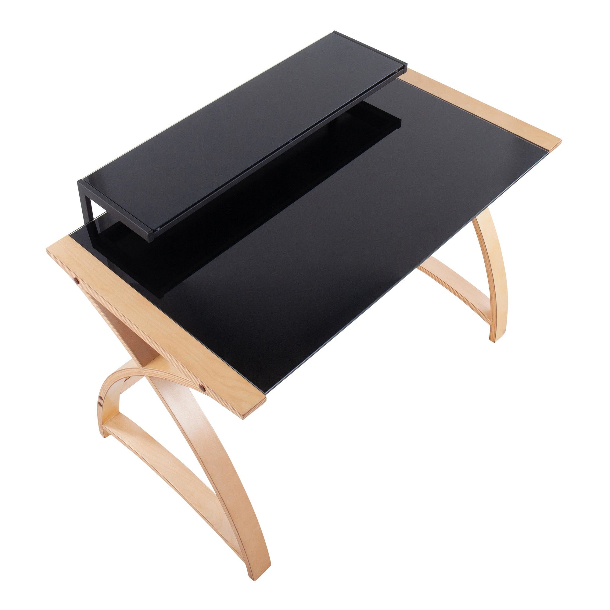 Bentley Office Desk - Natural Wood, Black Glass