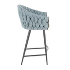 Braided Matisse 26" Fixed-Height Counter Stool - Black Metal, Blue Fabric, Grey PU