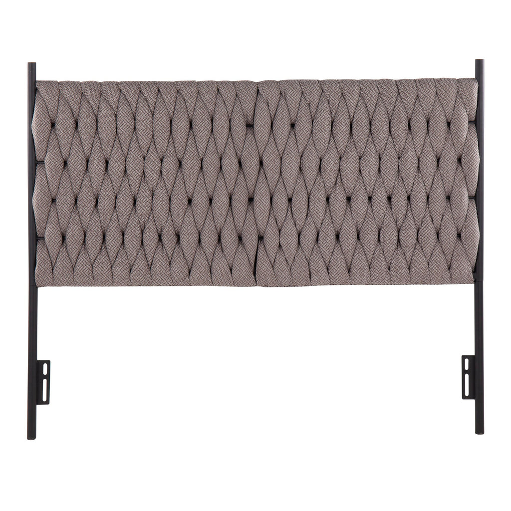 Braided Matisse Headboard - Black Metal, Grey Fabric