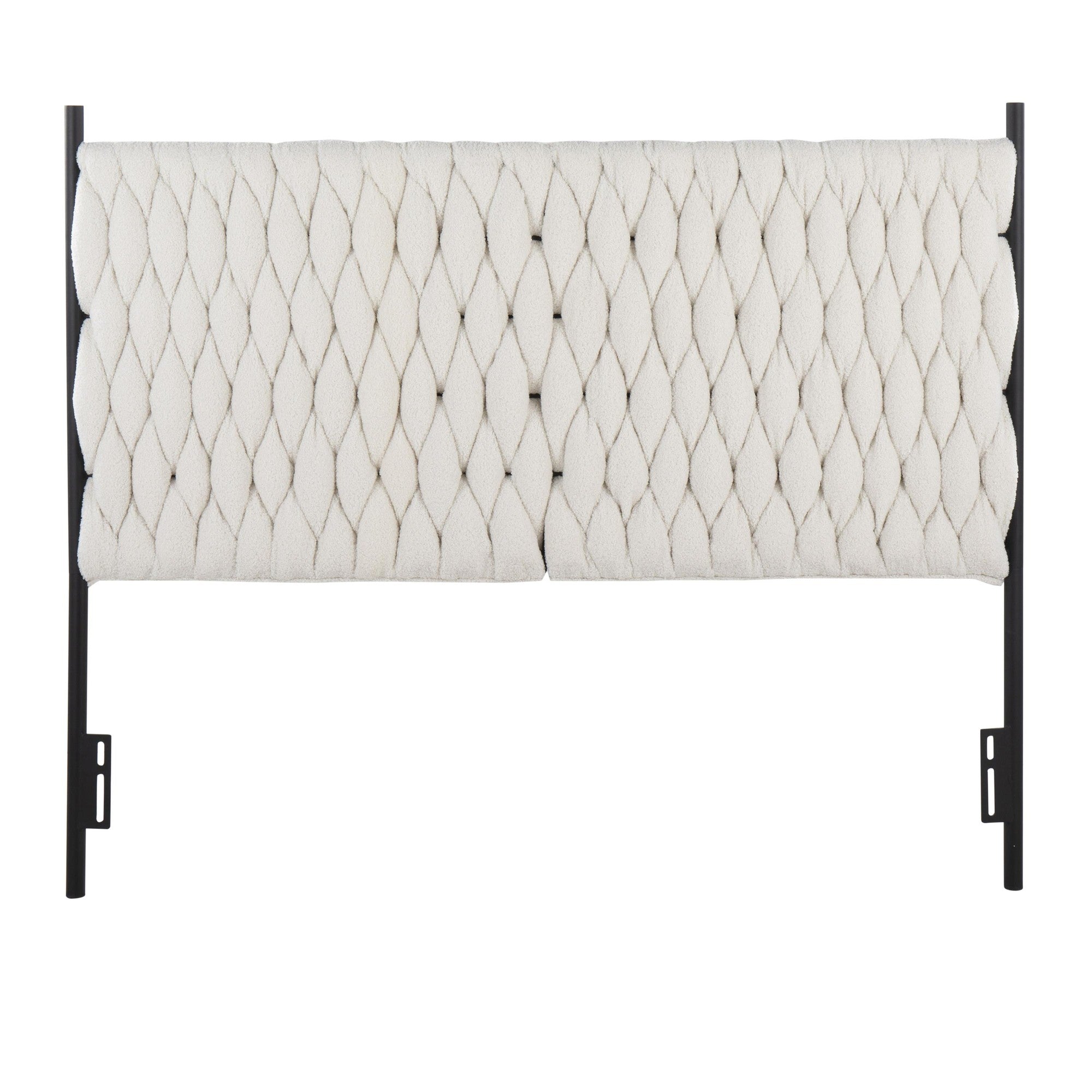 Braided Matisse Headboard - Black Metal, Cream Sherpa Fabric