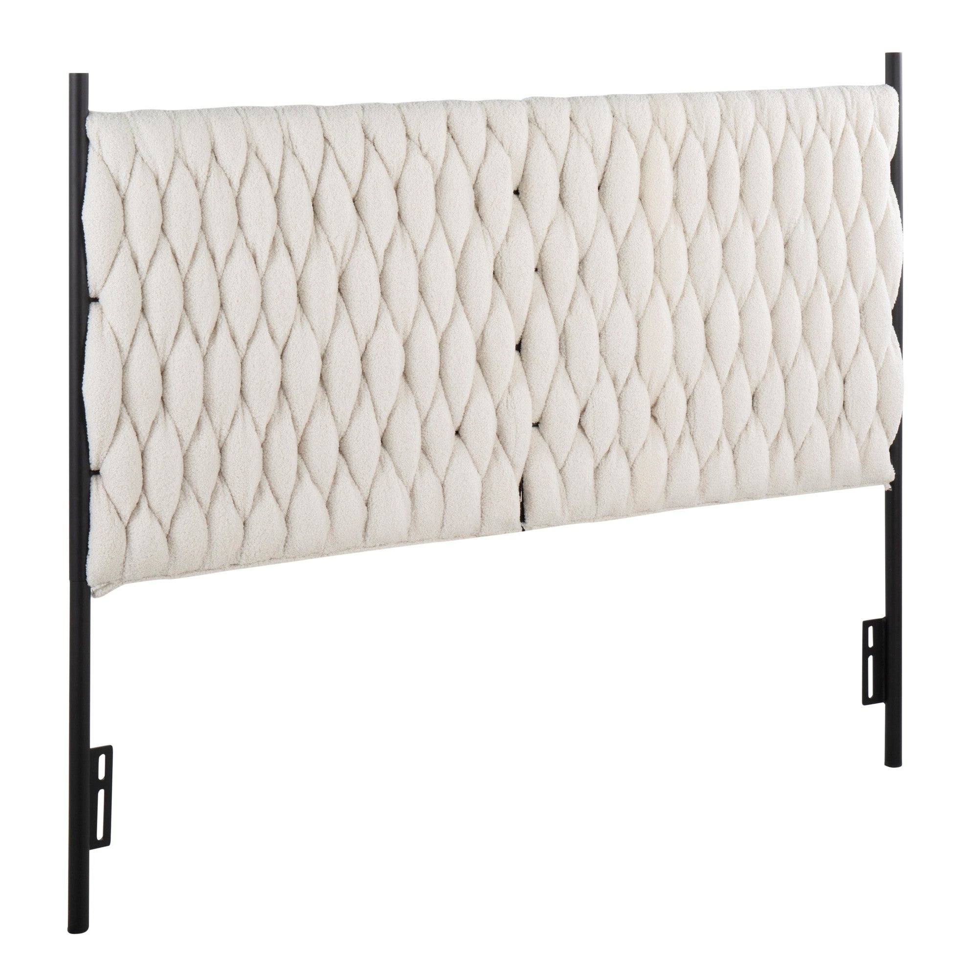 Braided Matisse Headboard - Black Metal, Cream Sherpa Fabric