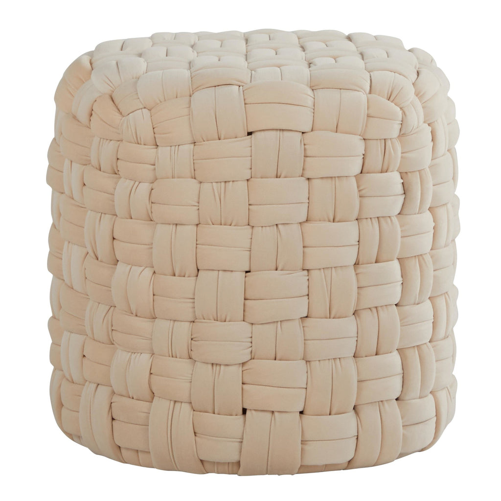 Braided Round 16" Ottoman - Cream Velvet