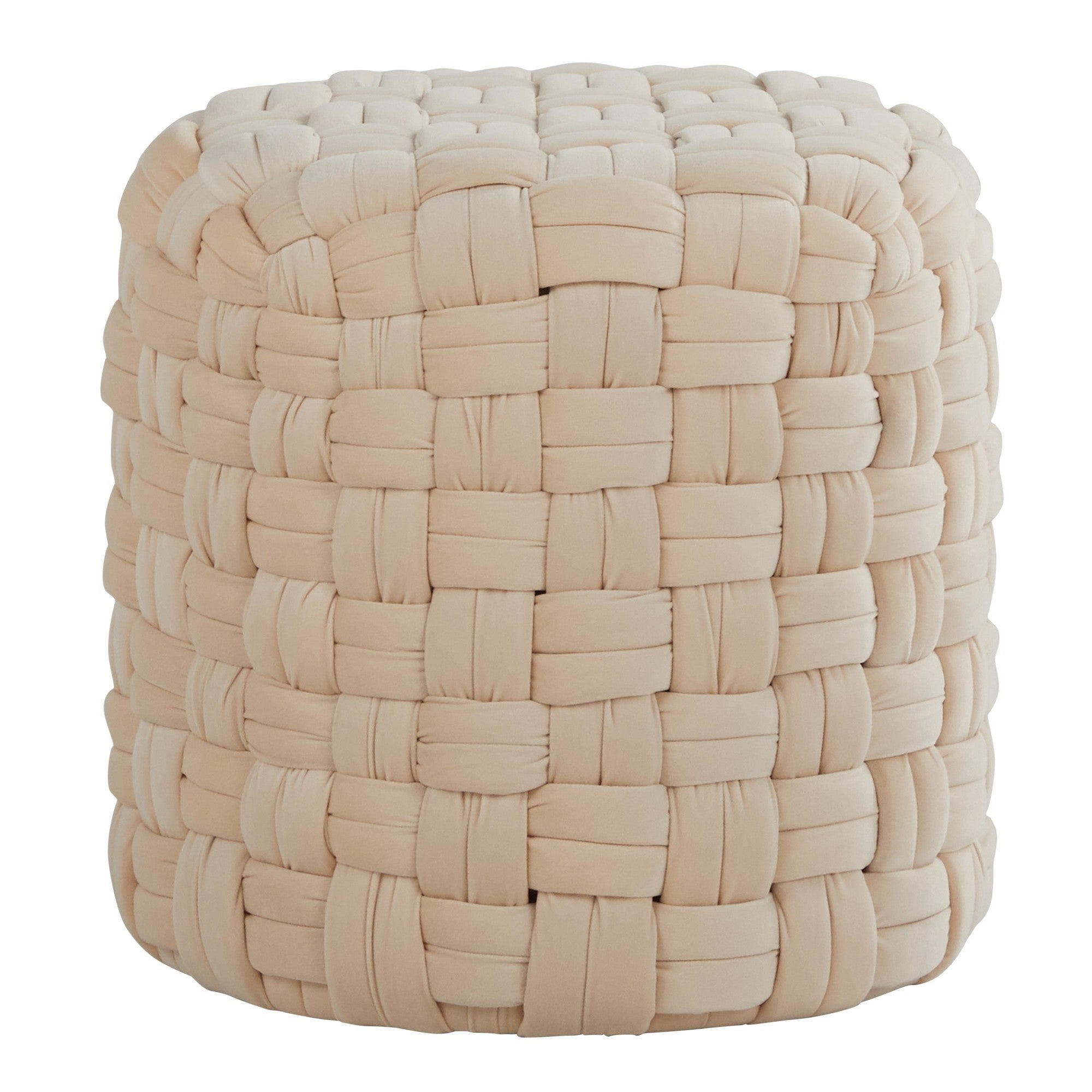 Braided Round 16" Ottoman - Cream Velvet