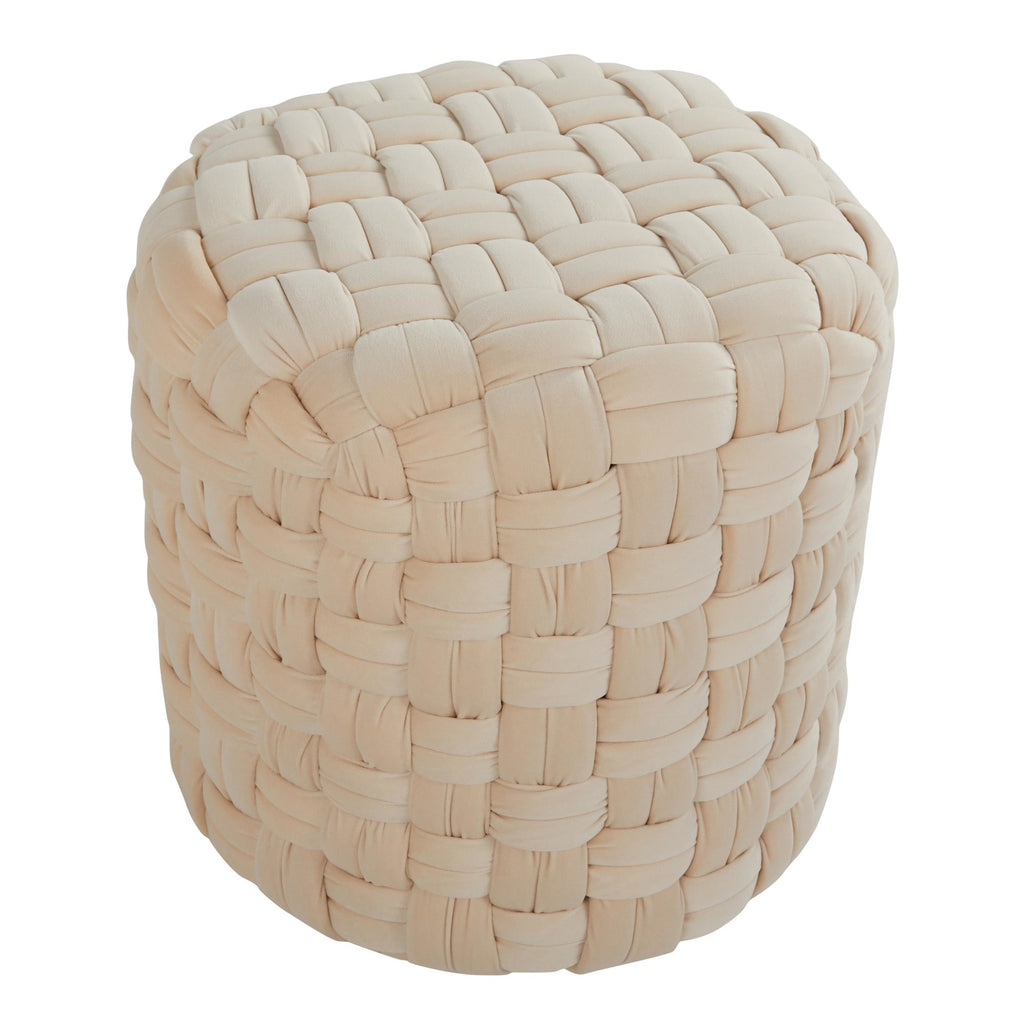 Braided Round 16" Ottoman - Cream Velvet