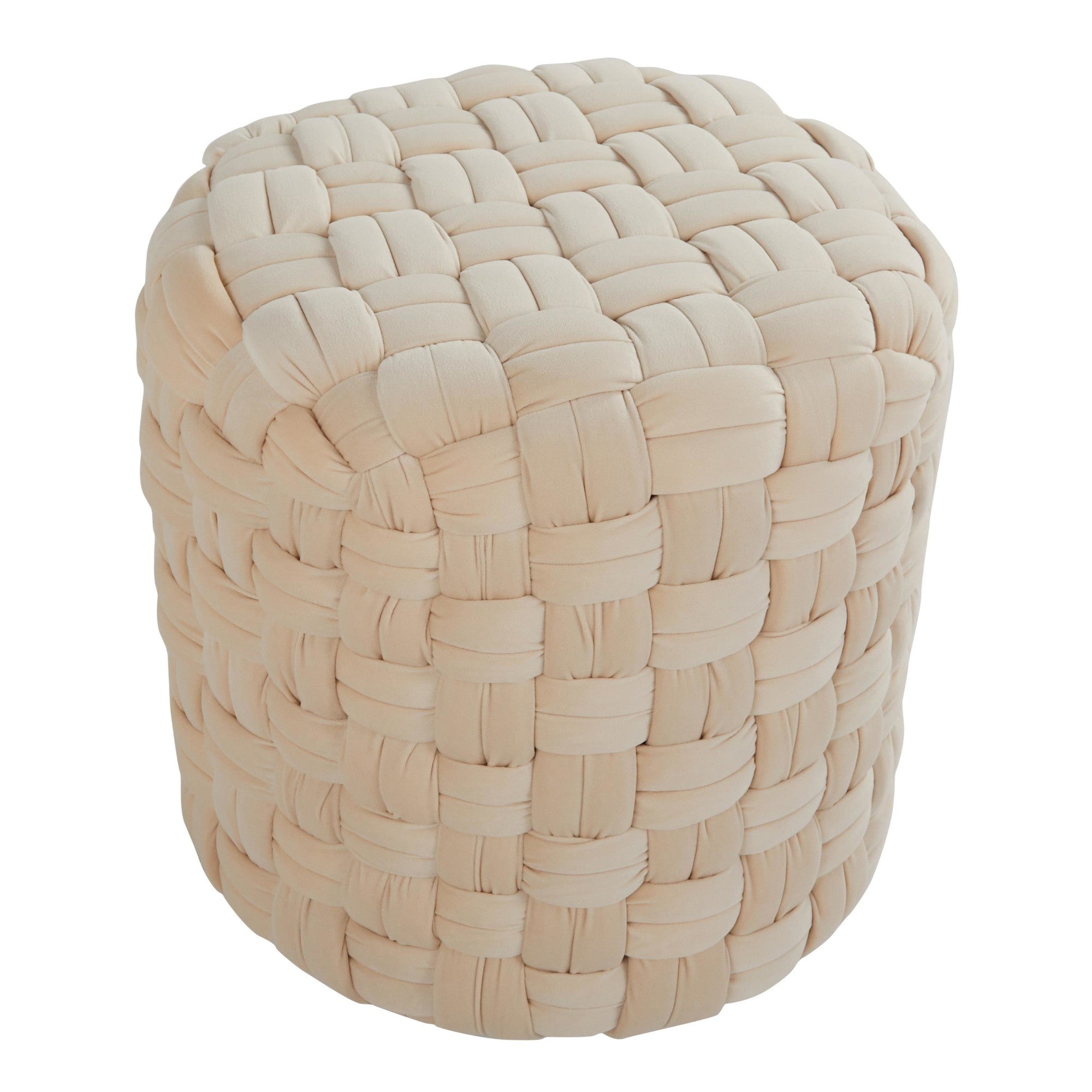 Braided Round 16" Ottoman - Cream Velvet