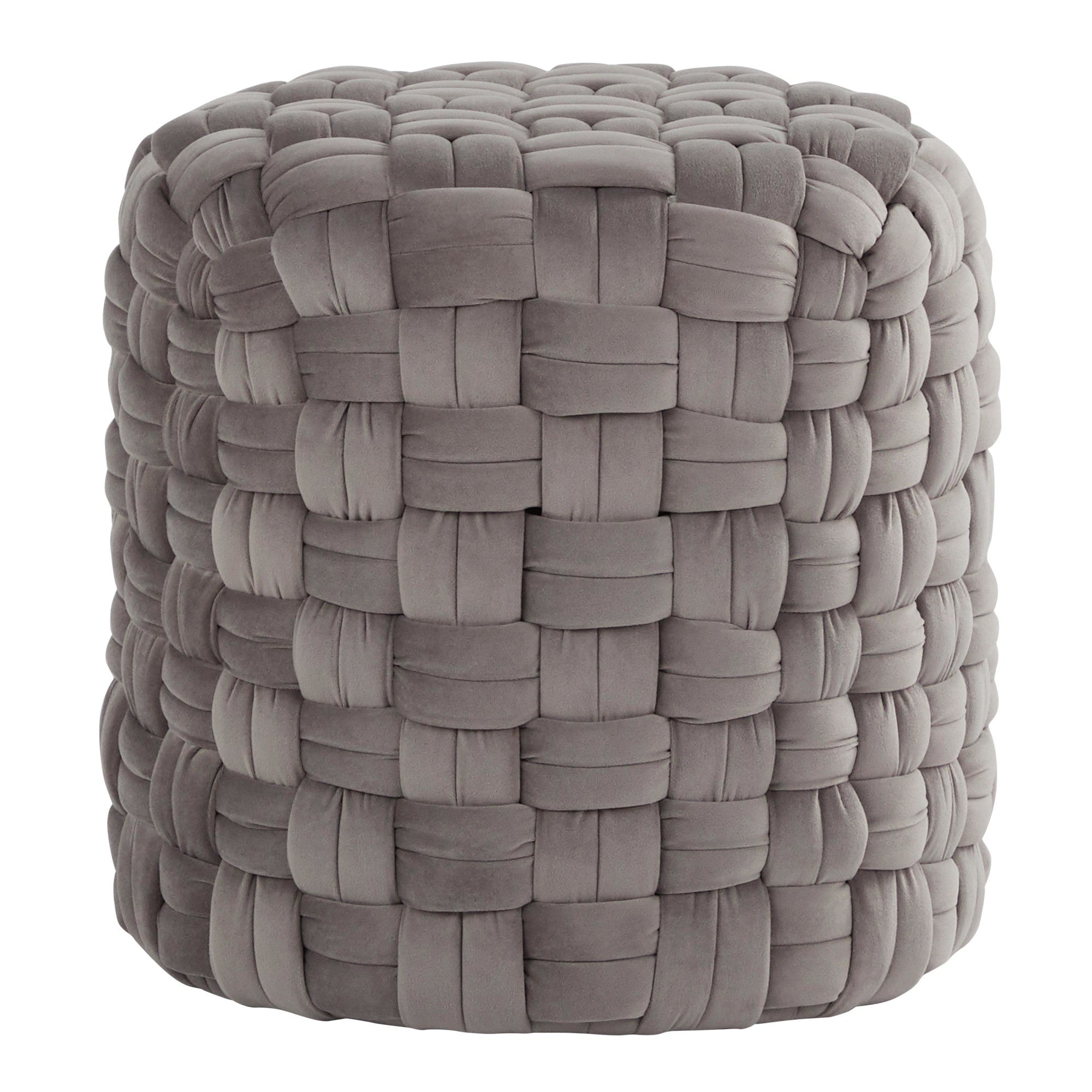 Braided Round 16" Ottoman - Dark Grey Velvet