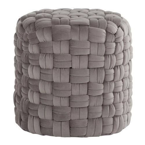 Braided Round 16" Ottoman - Dark Grey Velvet