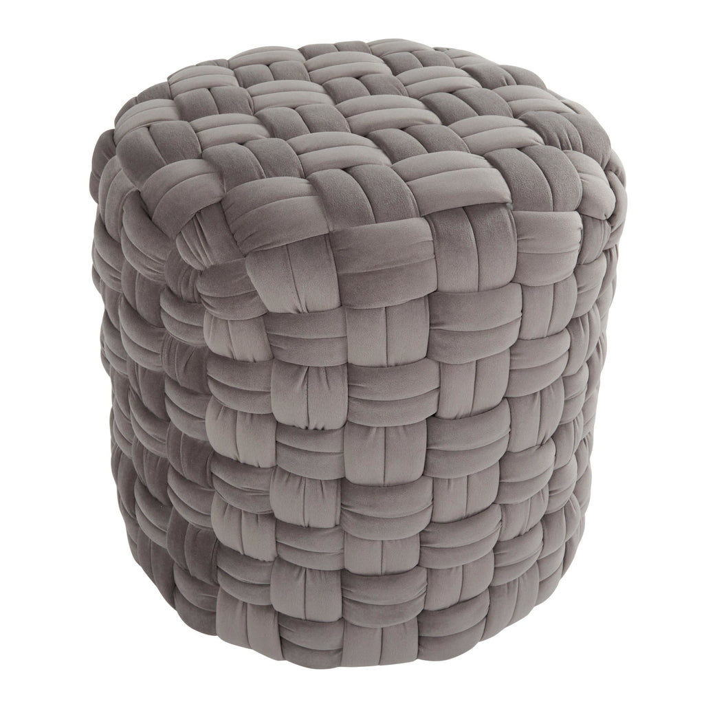 Braided Round 16" Ottoman - Dark Grey Velvet