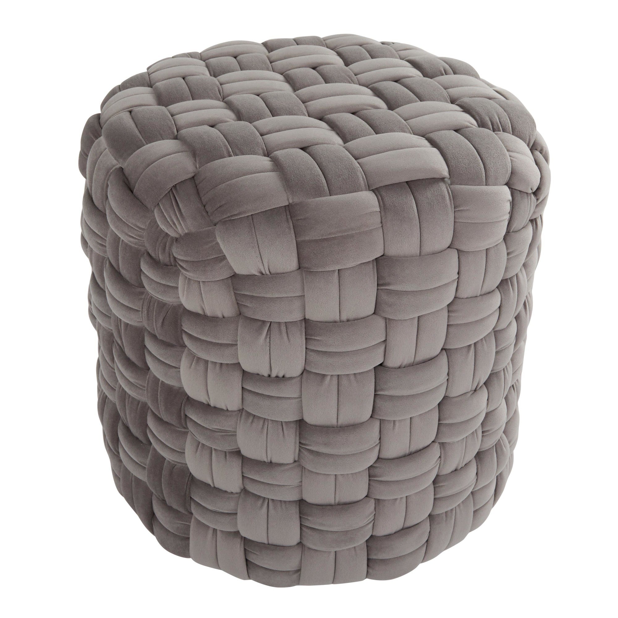 Braided Round 16" Ottoman - Dark Grey Velvet