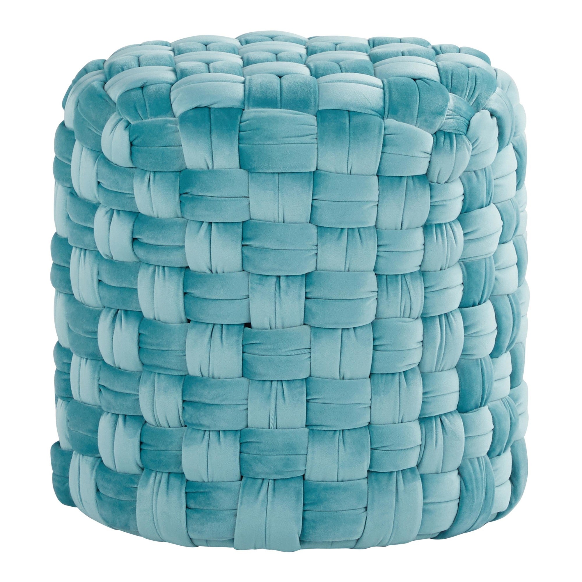 Braided Round 16" Ottoman - Ice Blue Velvet