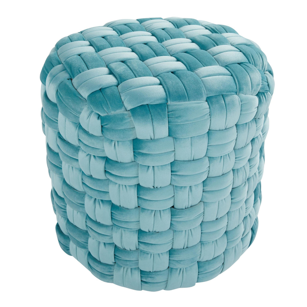 Braided Round 16" Ottoman - Ice Blue Velvet