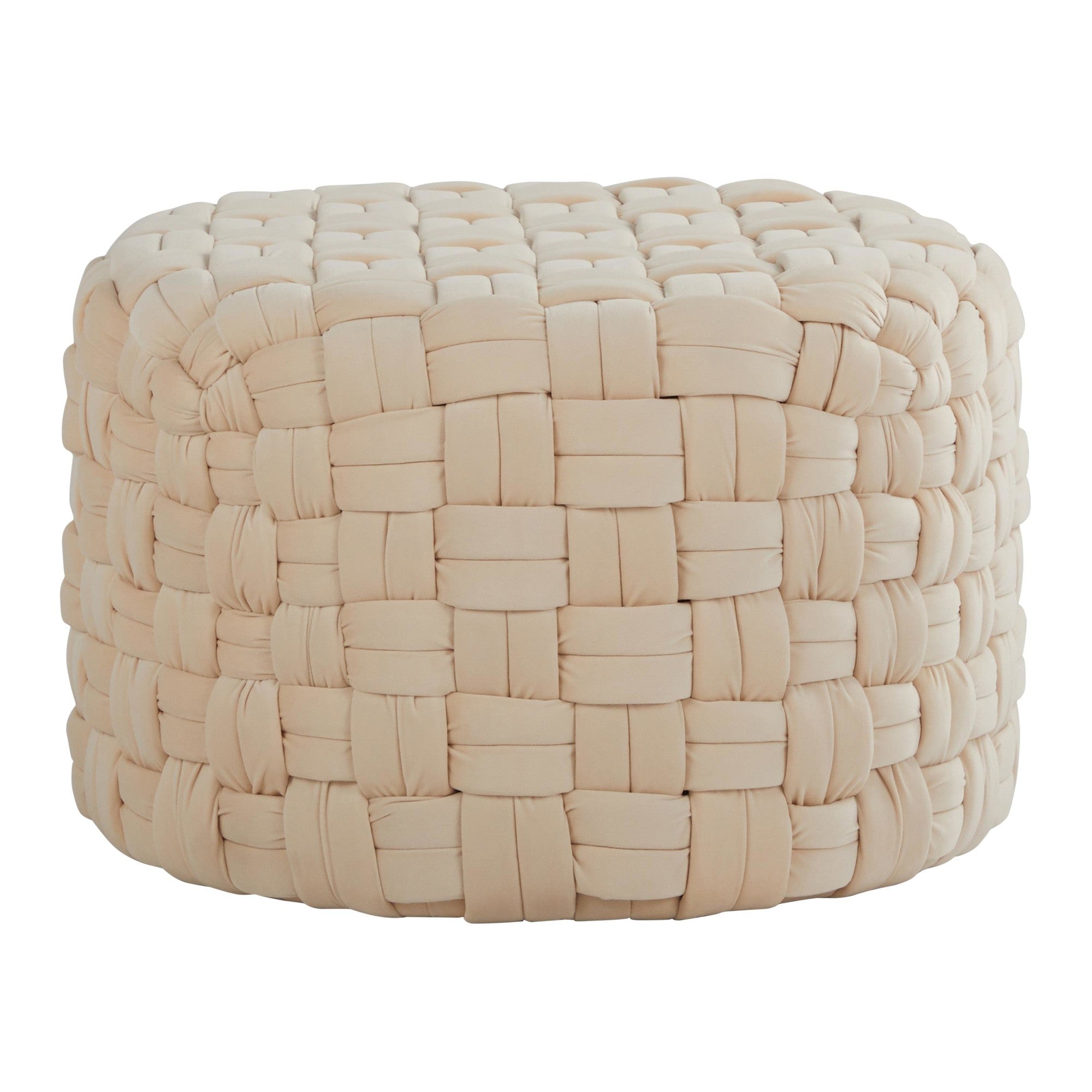 Braided Round 24" Ottoman - Cream Velvet
