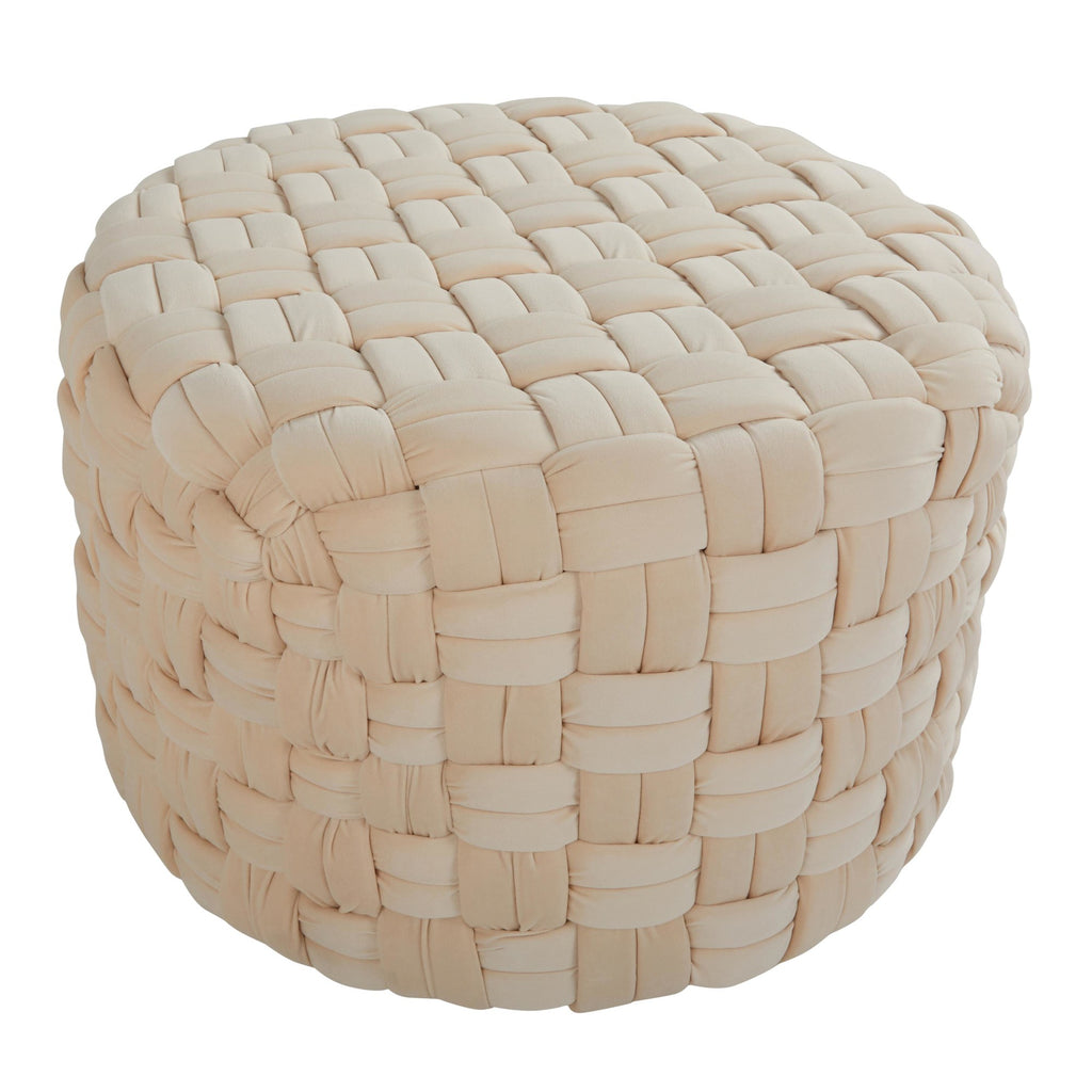 Braided Round 24" Ottoman - Cream Velvet