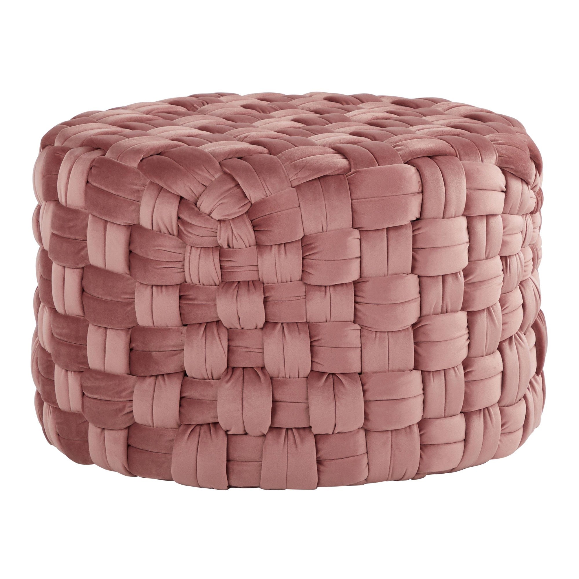 Braided Round 24" Ottoman - Blush Pink Velvet