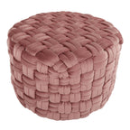 Braided Round 24" Ottoman - Blush Pink Velvet