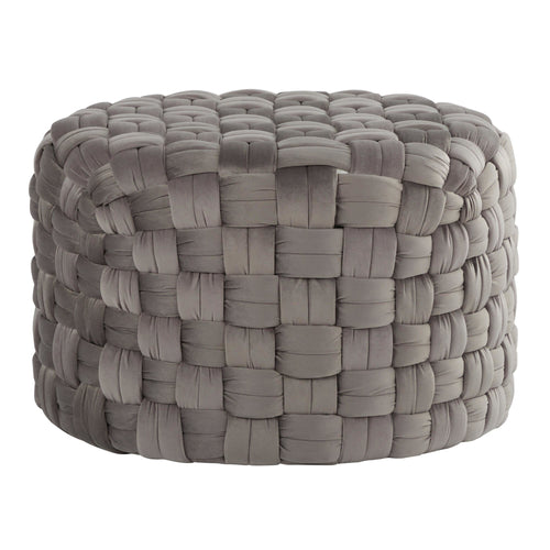 Braided Round 24" Ottoman - Dark Grey Velvet