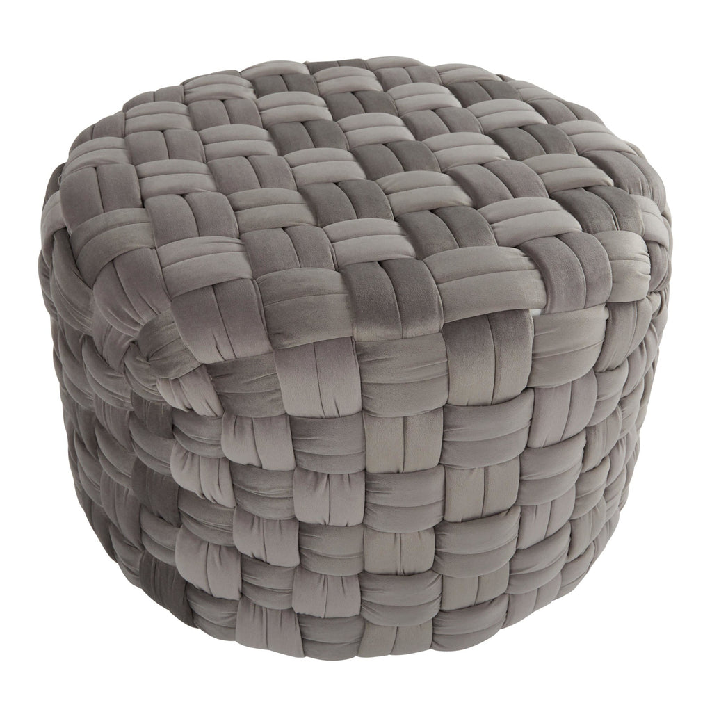 Braided Round 24" Ottoman - Dark Grey Velvet