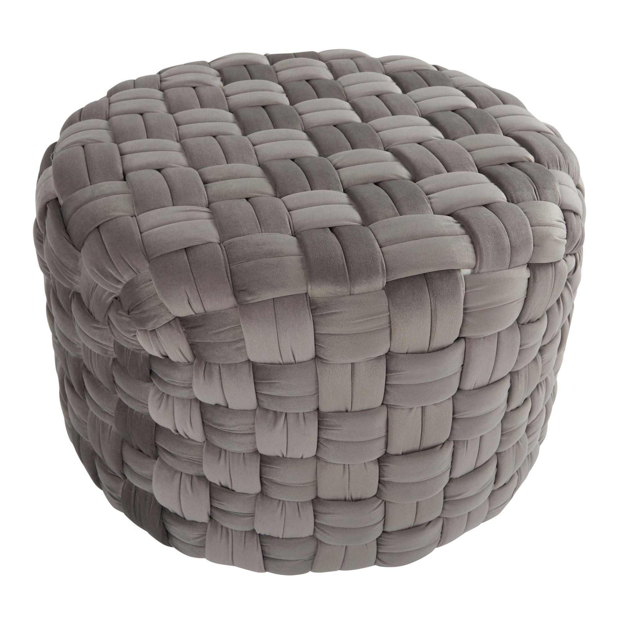 Braided Round 24" Ottoman - Dark Grey Velvet