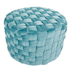Braided Round 24" Ottoman - Ice Blue Velvet