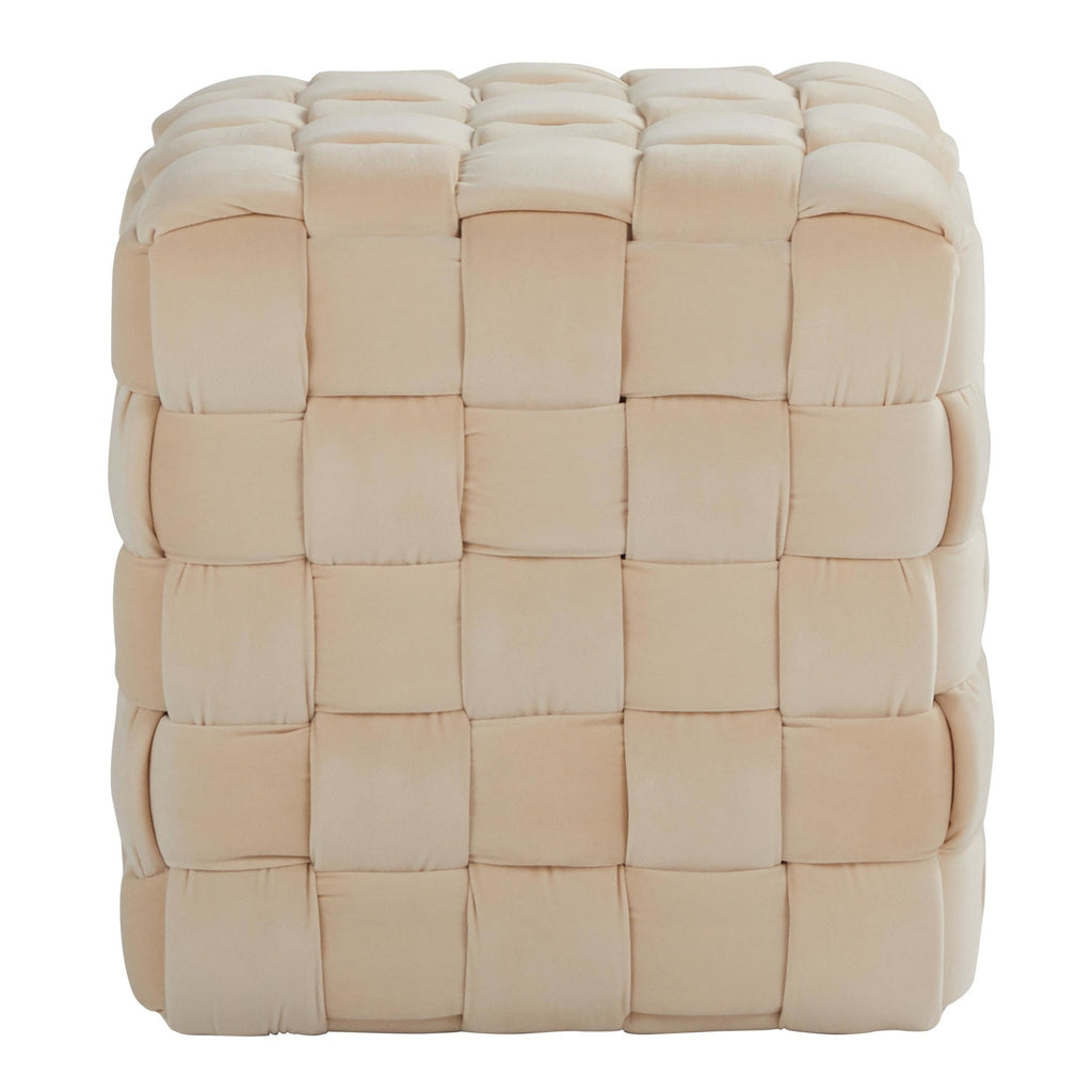 Braided Square 16" Ottoman - Cream Velvet
