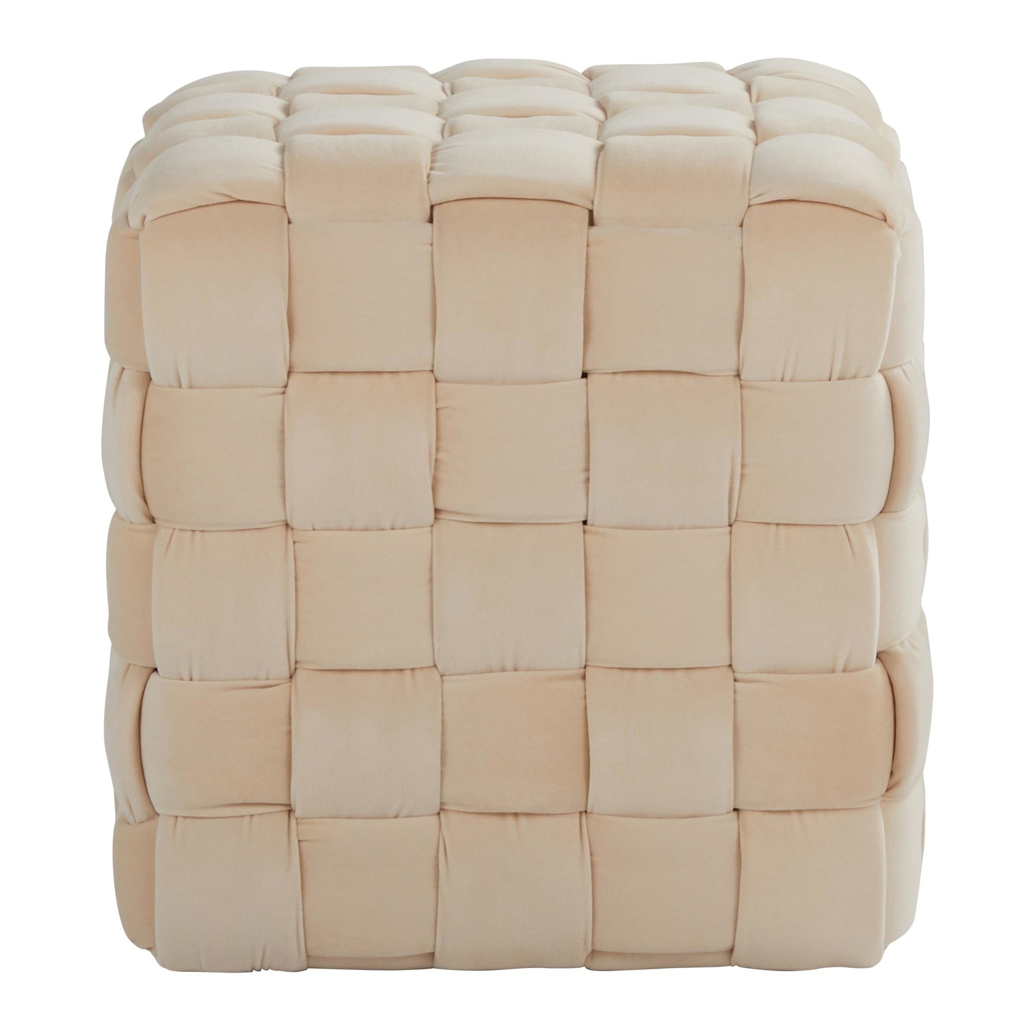 Braided Square 16" Ottoman - Cream Velvet
