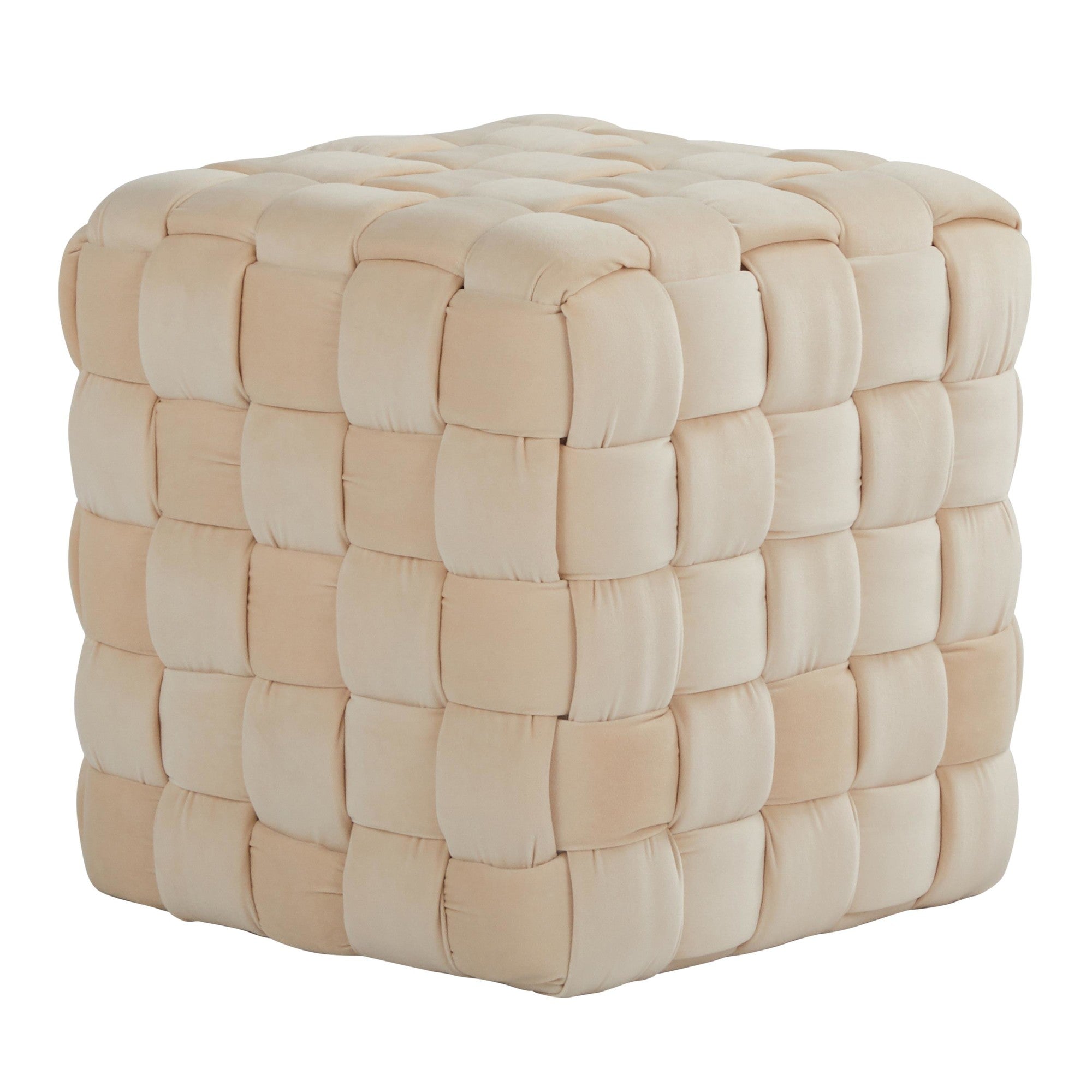 Braided Square 16" Ottoman - Cream Velvet