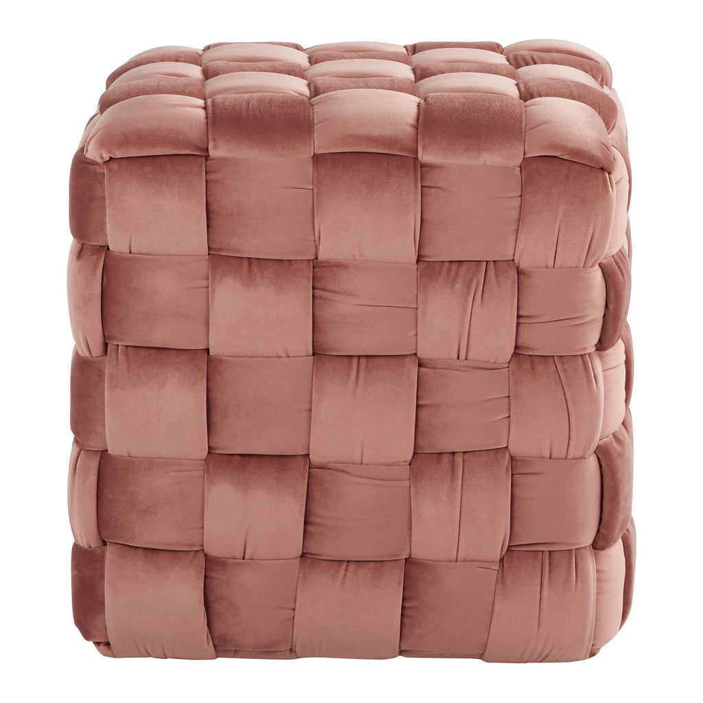 Braided Square 16" Ottoman - Blush Pink Velvet