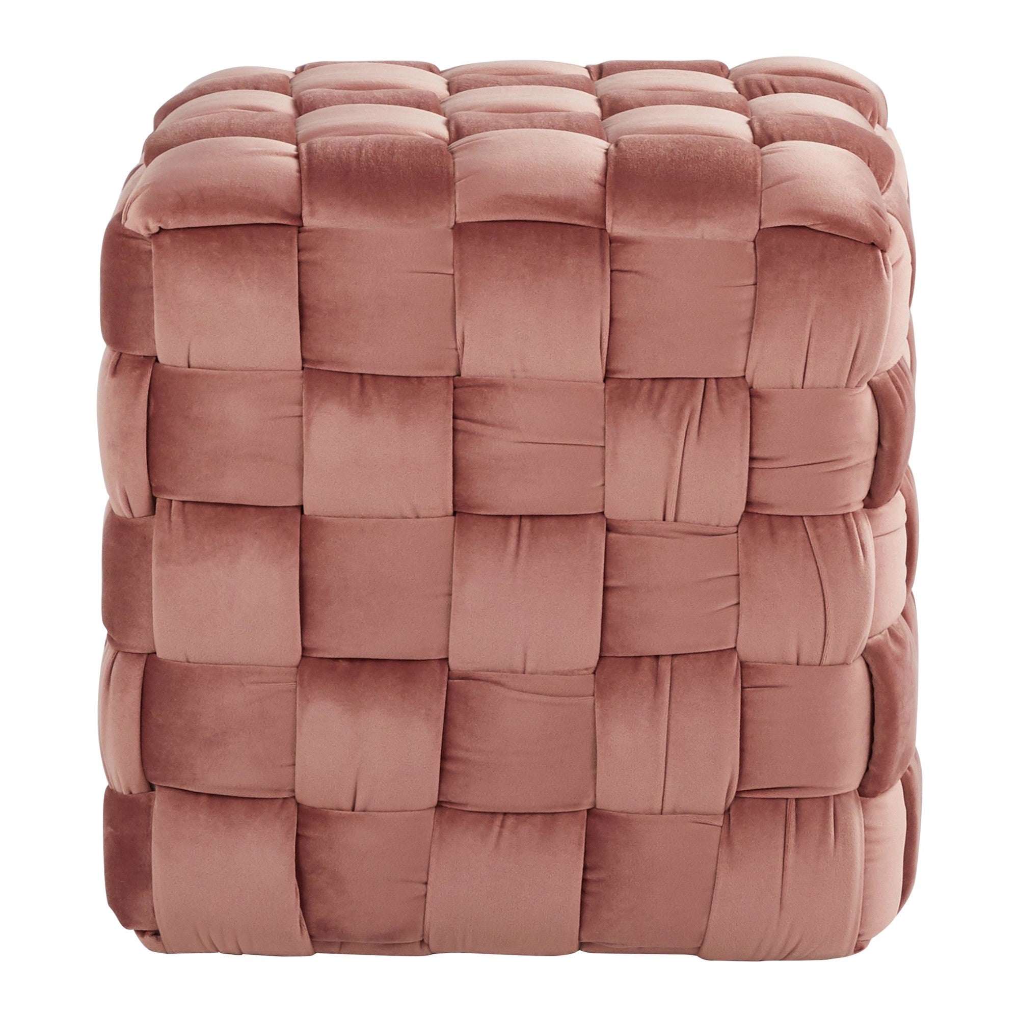 Braided Square 16" Ottoman - Blush Pink Velvet