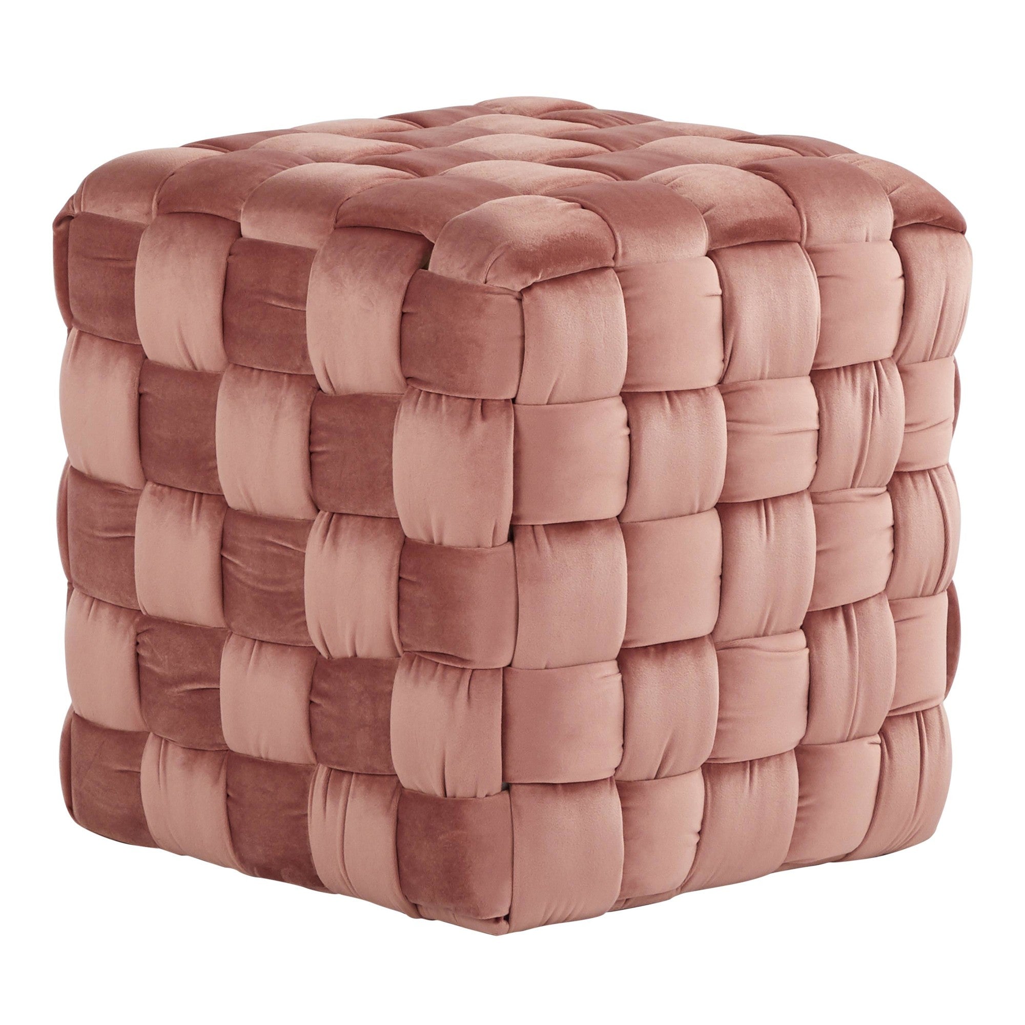 Braided Square 16" Ottoman - Blush Pink Velvet