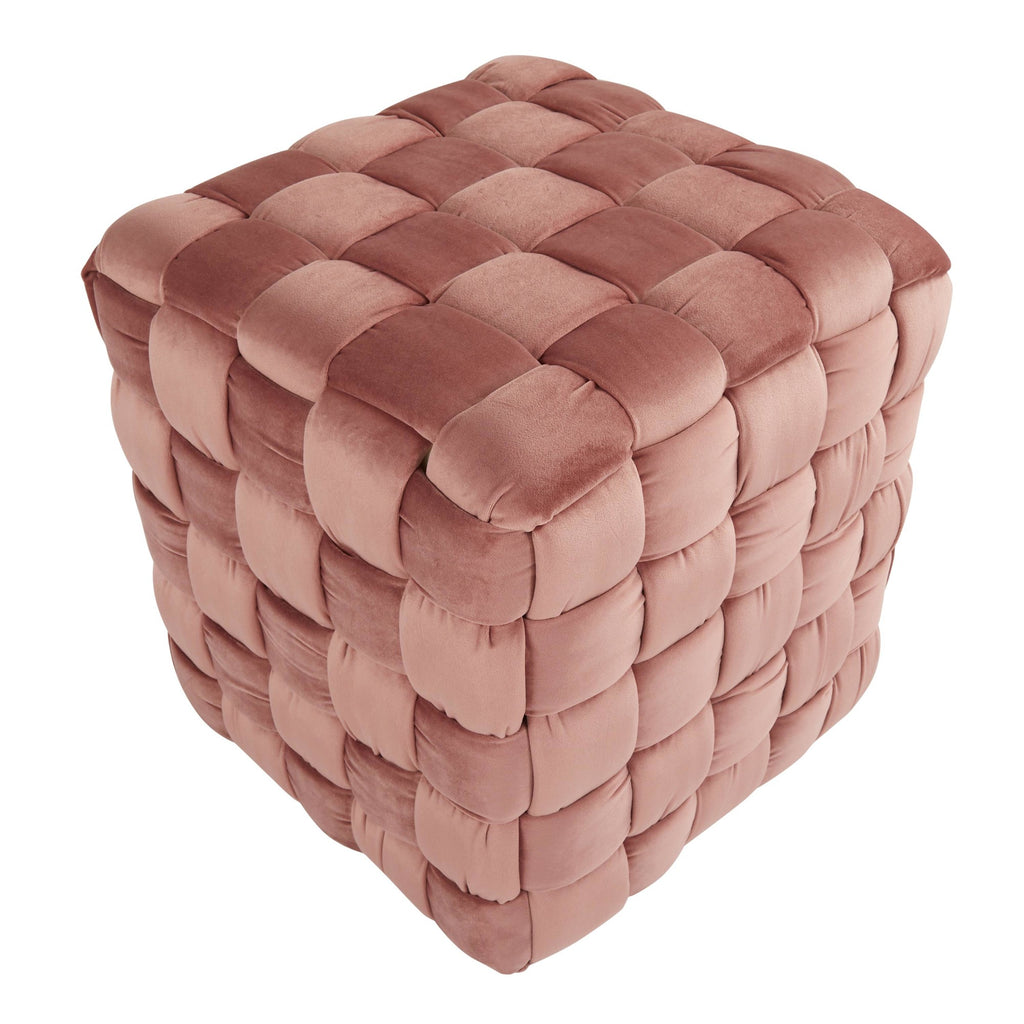 Braided Square 16" Ottoman - Blush Pink Velvet