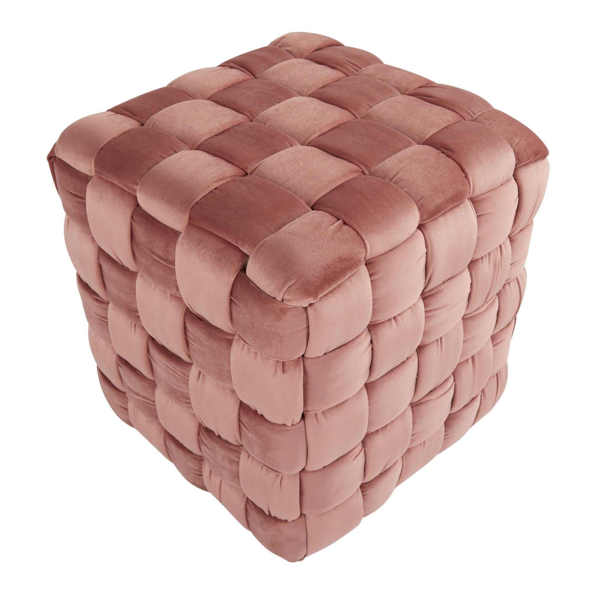 Braided Square 16" Ottoman - Blush Pink Velvet
