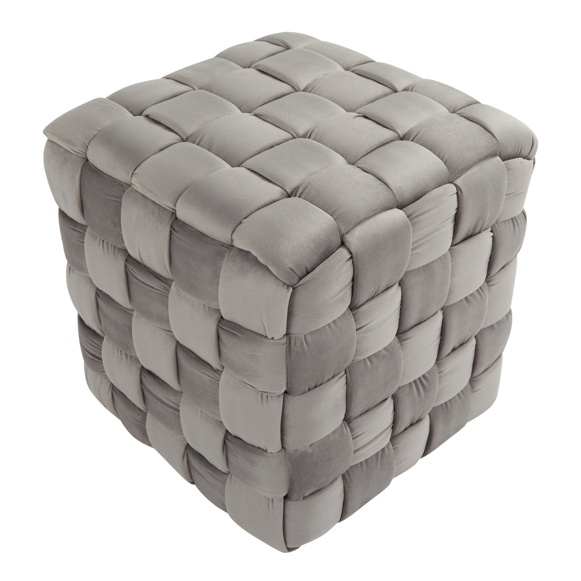 Braided Square 16" Ottoman - Dark Grey Velvet