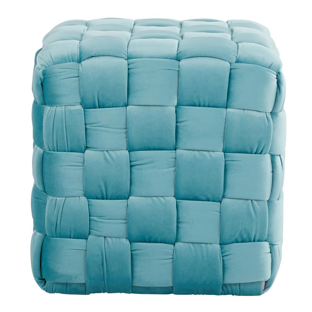 Braided Square 16" Ottoman - Ice Blue Velvet