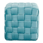 Braided Square 16" Ottoman - Ice Blue Velvet