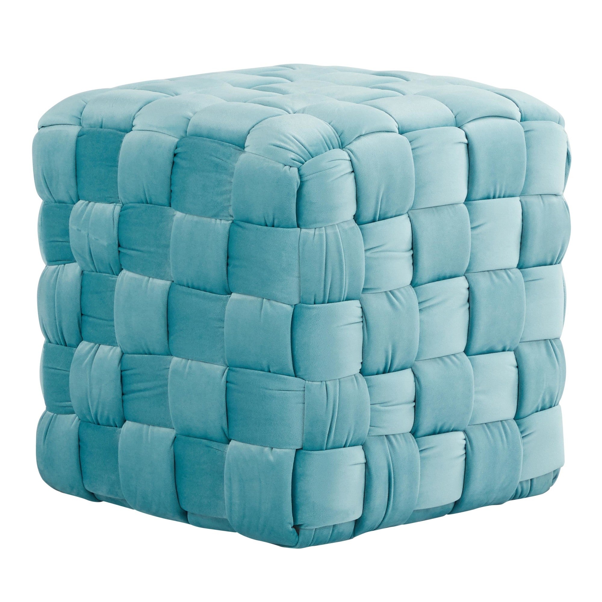 Braided Square 16" Ottoman - Ice Blue Velvet