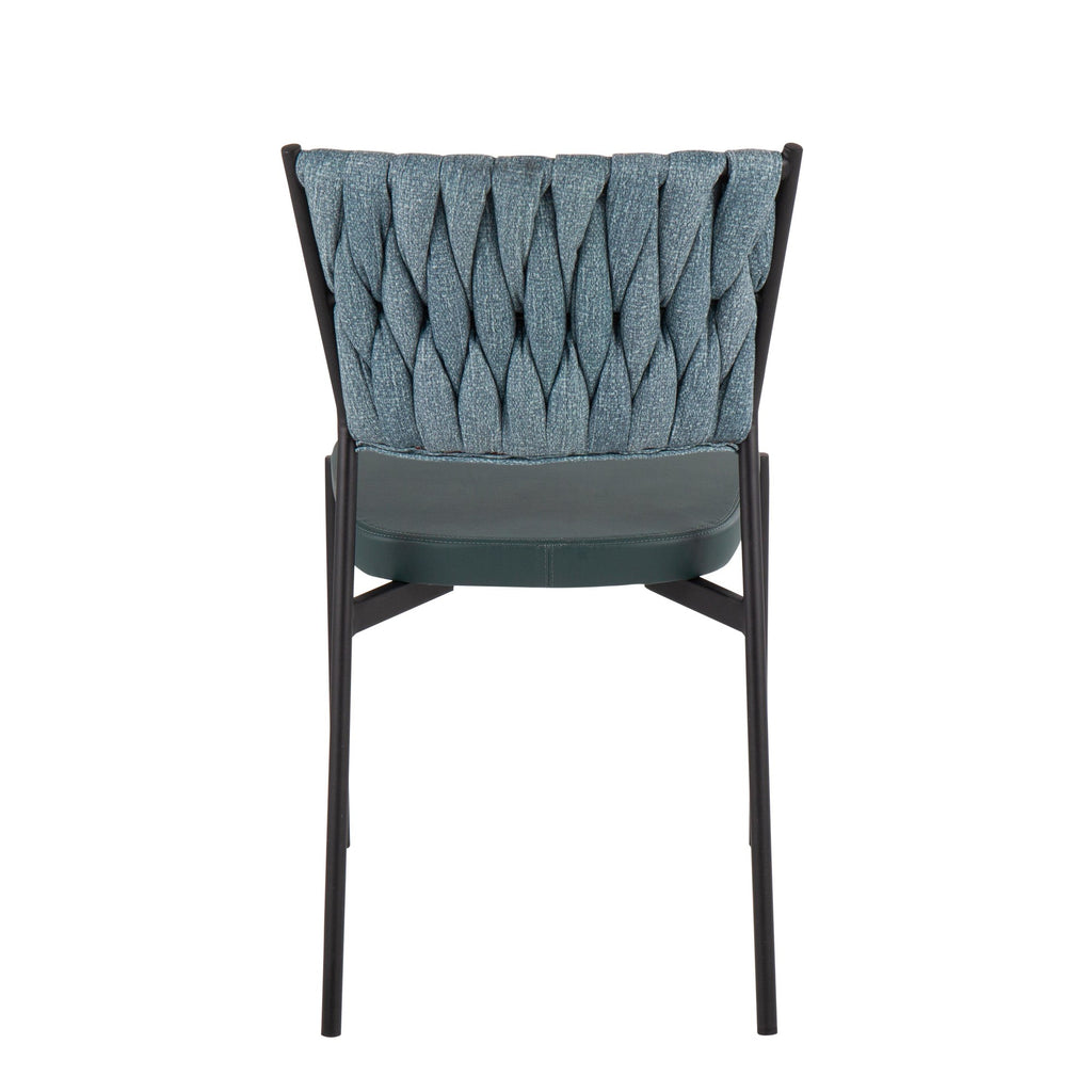 Braided Tania Chair - Set of 2 - Black Metal, Green PU, Sea Green Fabric