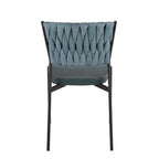 Braided Tania Chair - Set of 2 - Black Metal, Green PU, Sea Green Fabric