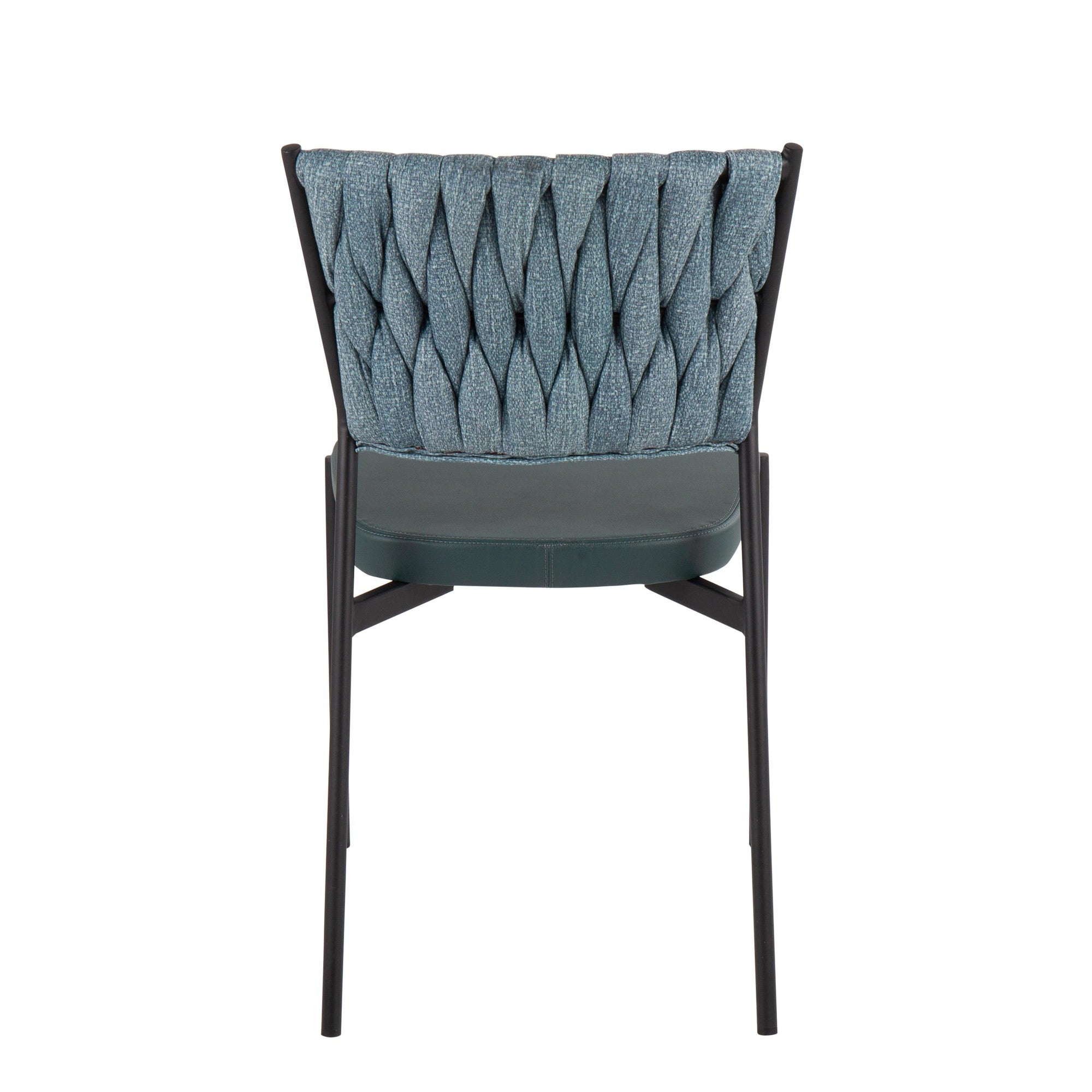 Braided Tania Chair - Set of 2 - Black Metal, Green PU, Sea Green Fabric